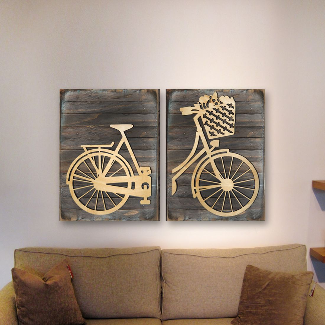 Vintage Messenger Bike Wooden Wall Decor Set of 2 by G. DeBrekht - Coastal Sea-Life Decor - G98435-B2