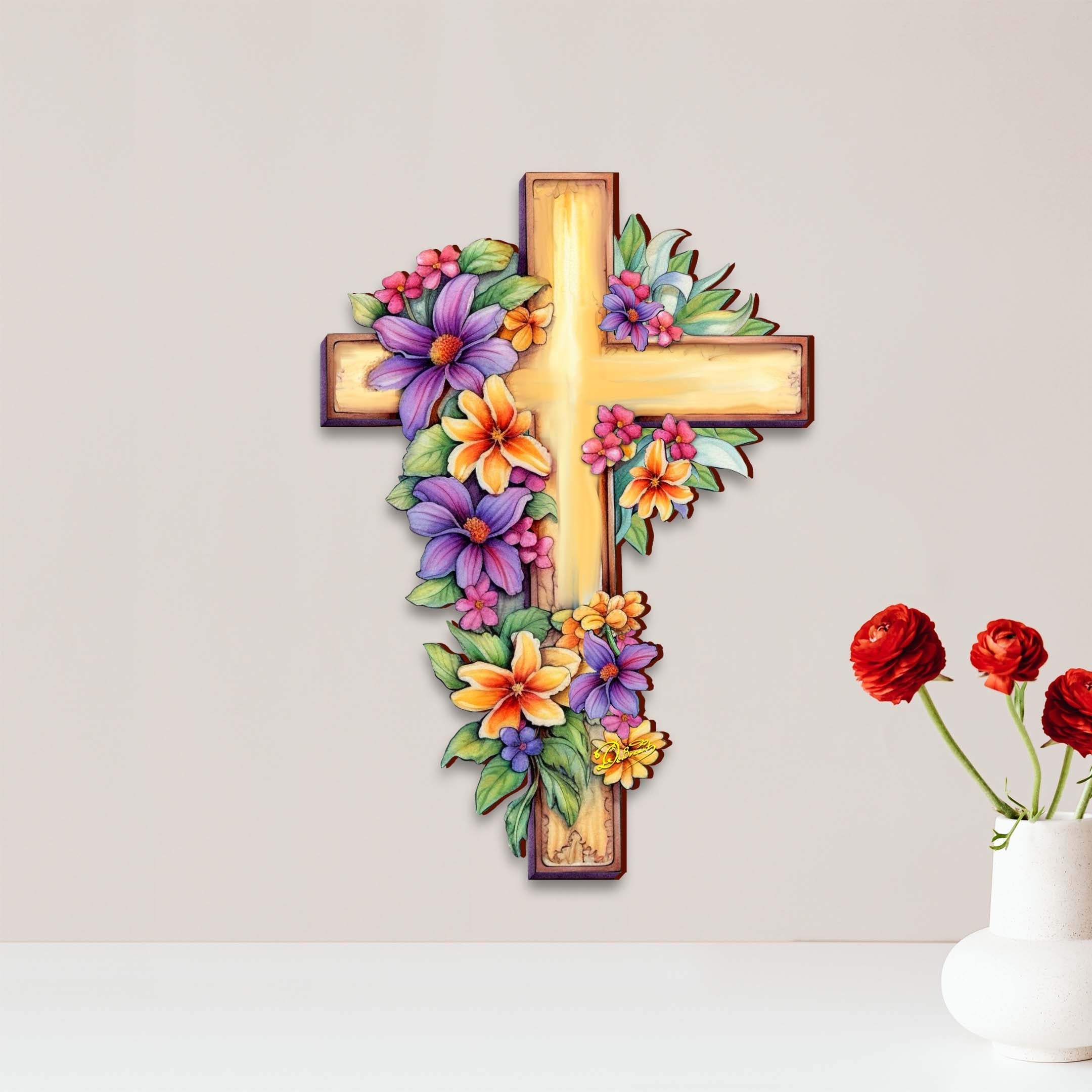 Garden Serenity Wooden Cross by G. Debrekht - Easter Spring Decor - 88168