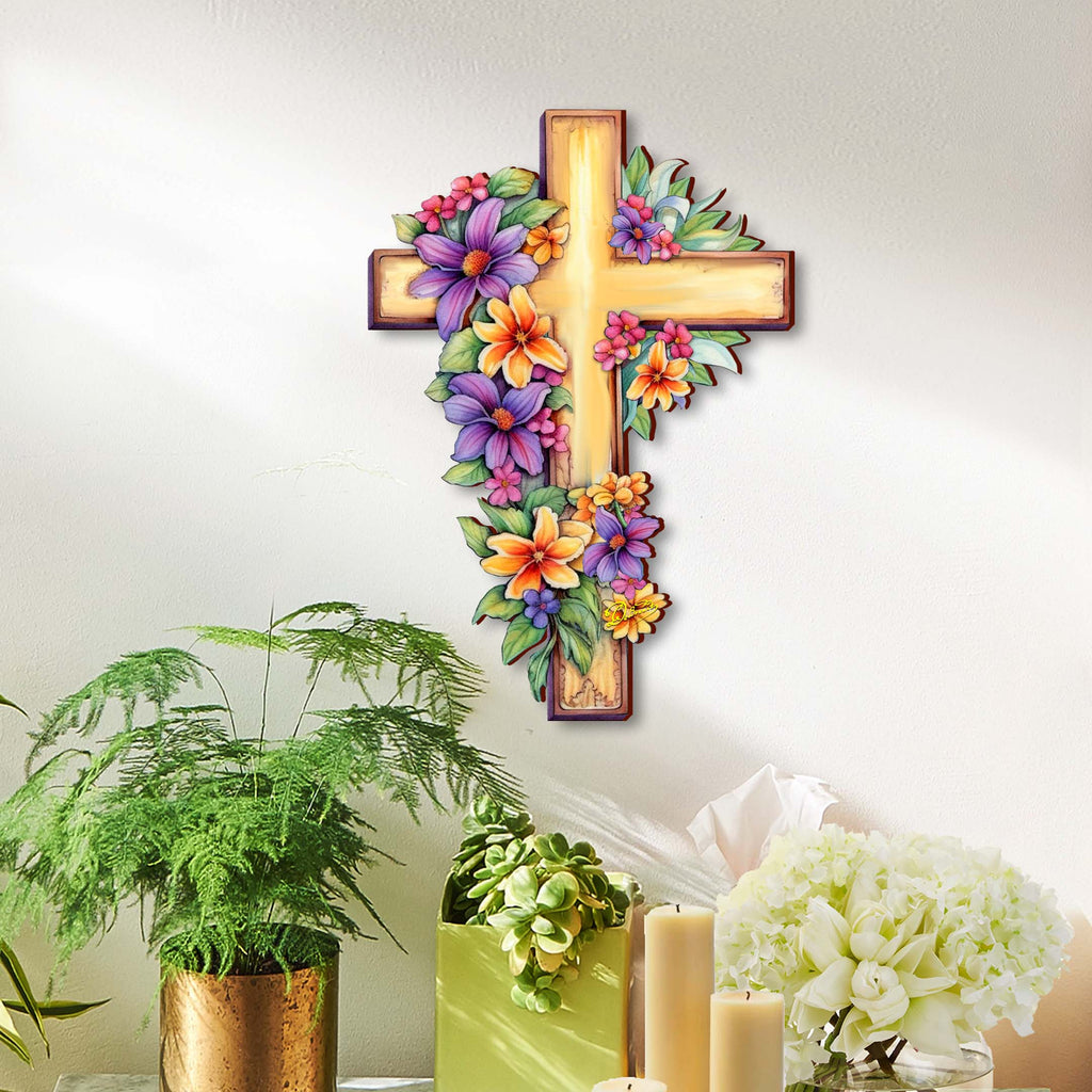 Garden Serenity Wooden Cross by G. Debrekht - Easter Spring Decor - 88168